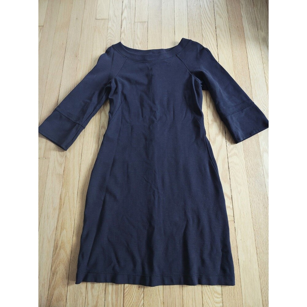 Theory K Fix Ponte Mini Shift Dress Black 3/4 Sleeve Stretch Back Zip Women's 6